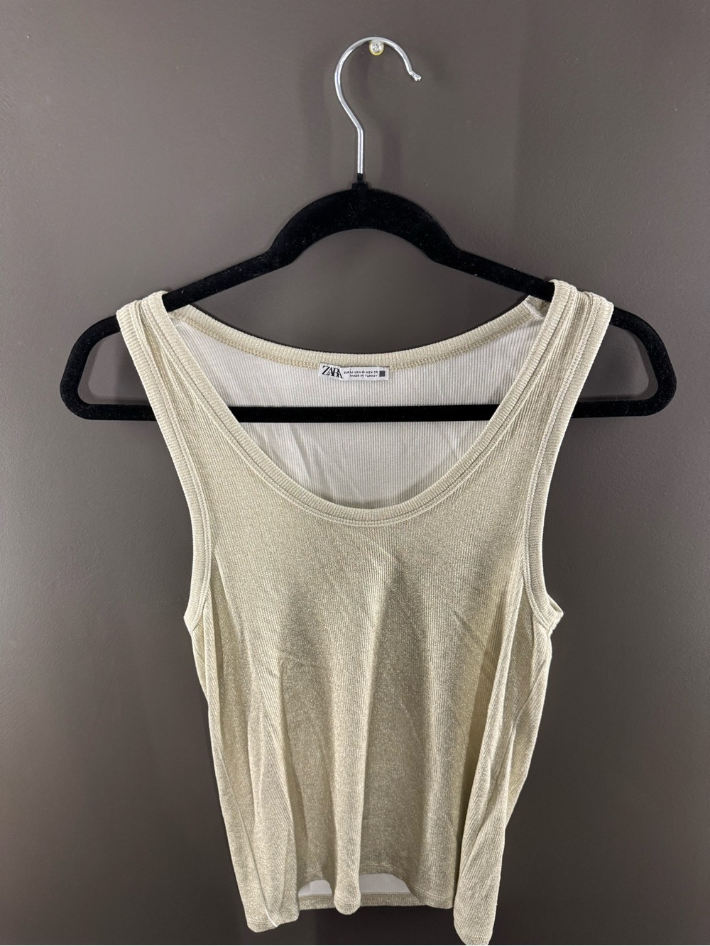 Zara Cream Metallic Ribbed Tank Top